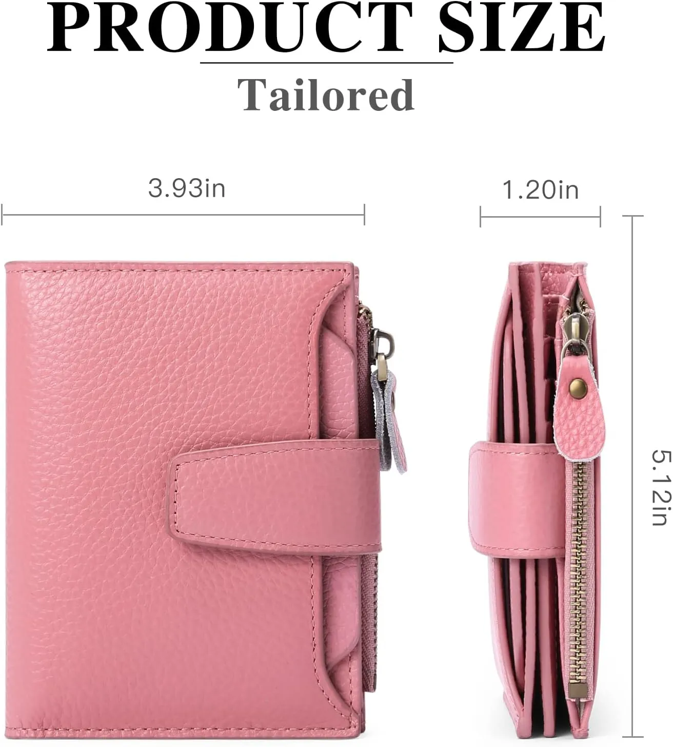 FALAN MULE Women's Genuine Leather Wallet, Compact Size, RFID Blocking, 14 Slots, 2 Zippered Pockets, 2 Bill Compartments, Includes Coin Pouch, Card Holders, AY-Lichee Pink