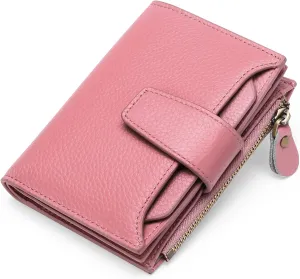 FALAN MULE Women's Genuine Leather Wallet, Compact Size, RFID Blocking, 14 Slots, 2 Zippered Pockets, 2 Bill Compartments, Includes Coin Pouch, Card Holders, AY-Lichee Pink