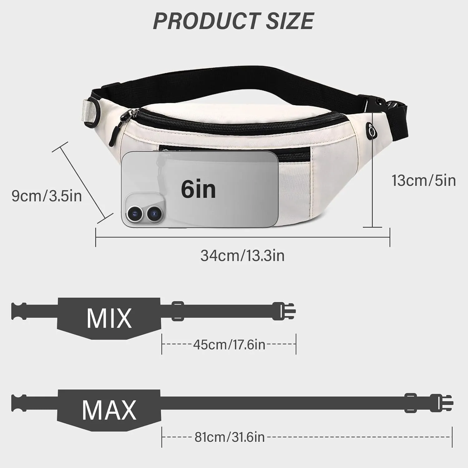Fanny Packs, Waterproof Waist Bag Pack Belt Bag with Adjustable Strap for Men and Women, Compact Cross Body Fanny Pack with Multi-pockets for Running, Walking, Hiking (white)