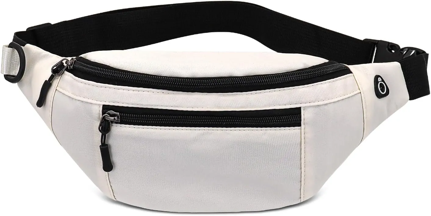 Fanny Packs, Waterproof Waist Bag Pack Belt Bag with Adjustable Strap for Men and Women, Compact Cross Body Fanny Pack with Multi-pockets for Running, Walking, Hiking (white)