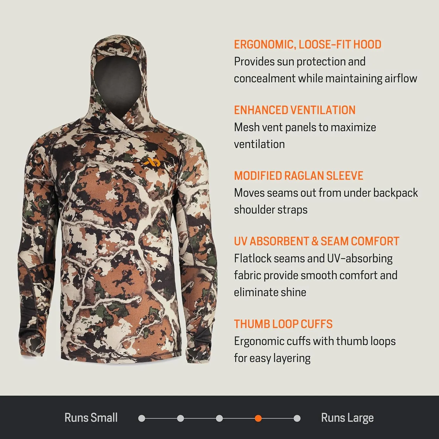 First Lite Mens Wick Hoody - Merino Wool Ultralight Camo Hunting Base Layer, Quick Dry, UV Protection Hunting Clothing