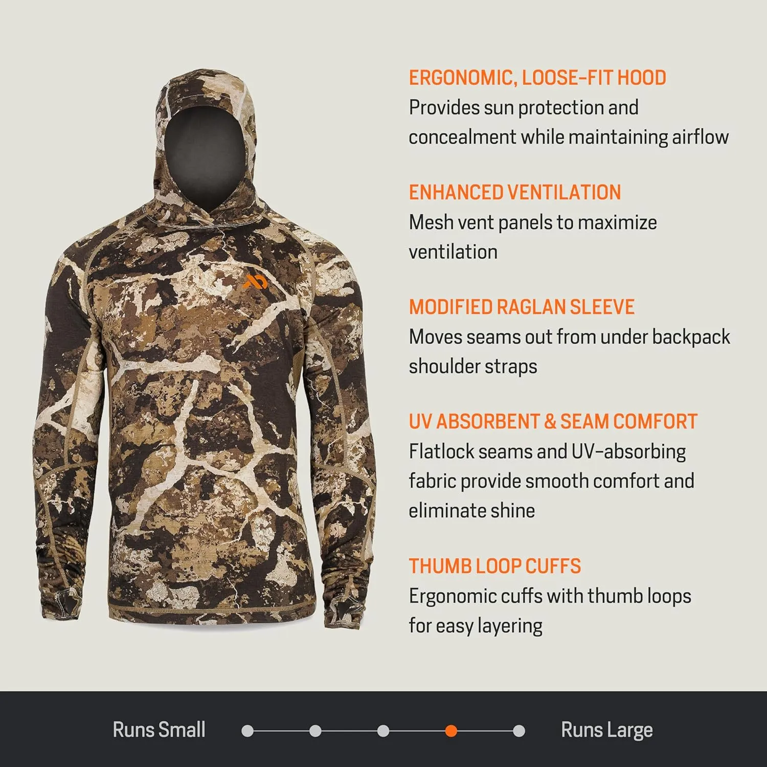 First Lite Mens Wick Hoody - Merino Wool Ultralight Camo Hunting Base Layer, Quick Dry, UV Protection Hunting Clothing