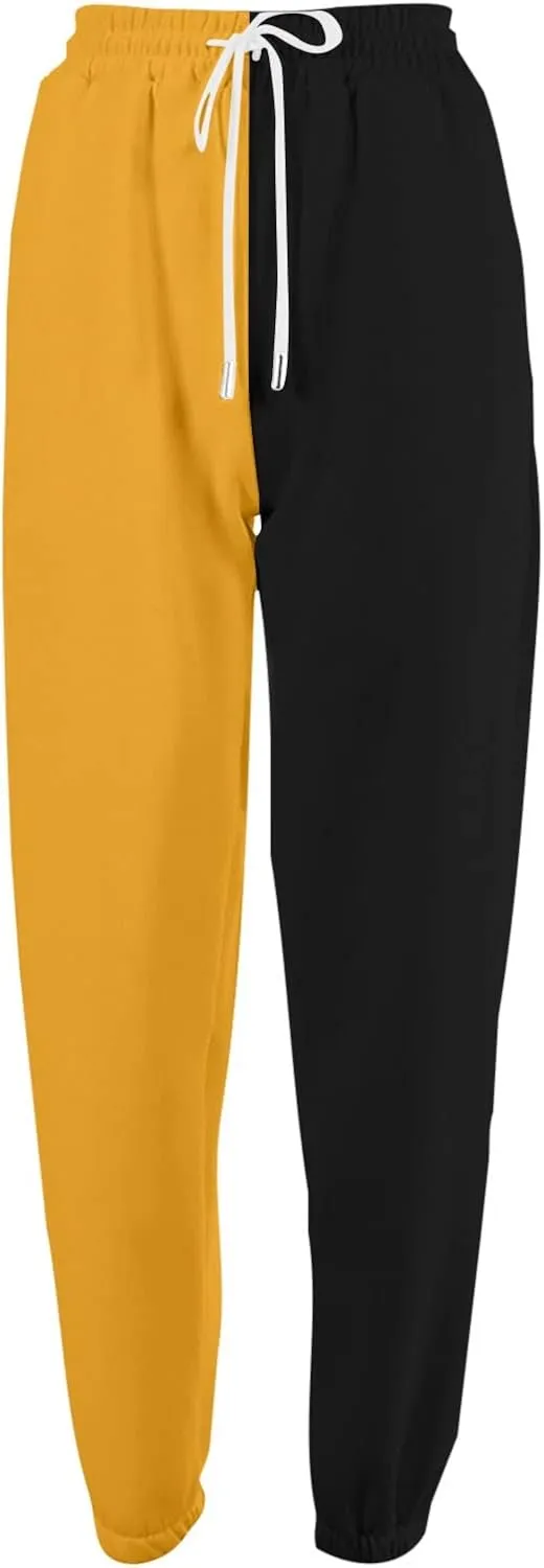 Fleece Straight Leg Sweatpants for Women Elastic High Waisted Joggers with Pockets Lightweight Cinch Bottom Trousers