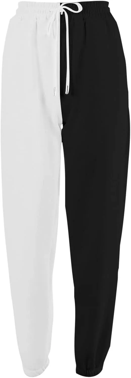 Fleece Straight Leg Sweatpants for Women Elastic High Waisted Joggers with Pockets Lightweight Cinch Bottom Trousers