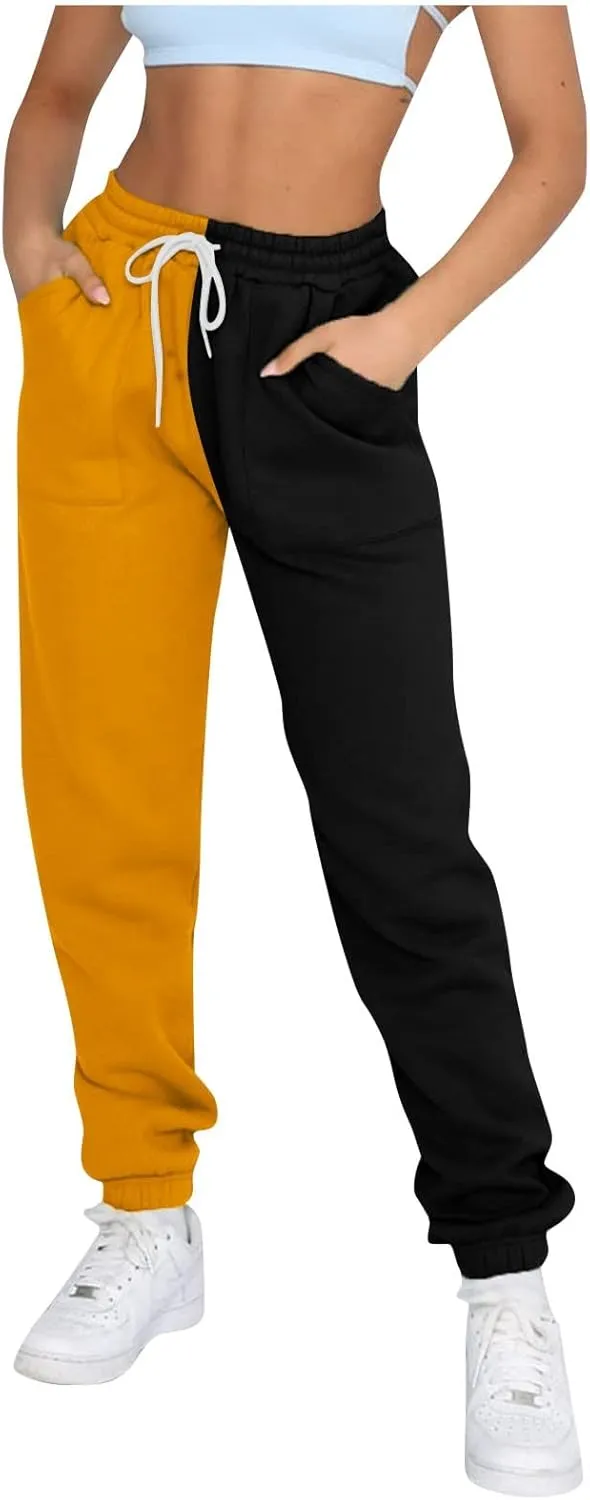 Fleece Straight Leg Sweatpants for Women Elastic High Waisted Joggers with Pockets Lightweight Cinch Bottom Trousers