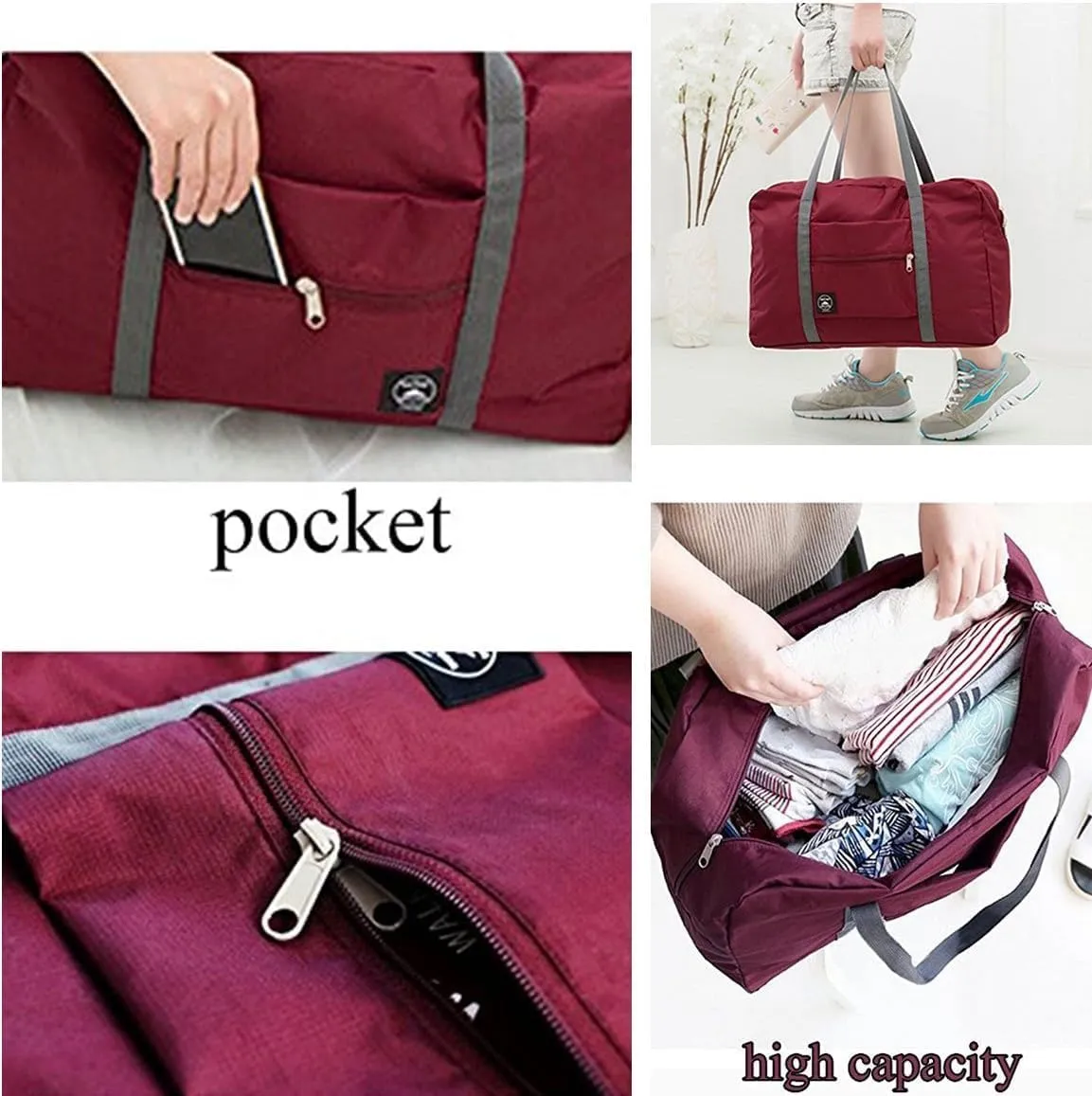 Foldable Travel Duffel Bag - Compact Lightweight Carry-On Luggage | Water Resistant Nylon Gym Tote | Weekend, Camping, Fitness, Overnight Bag | Airline Approved for Frontier & Spirit (Red)