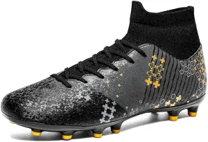 Football Cleats Men, Indoor Outdoor High Top Soccer Shoes Lightweight Resistant Training Boots Breathable Professional Turf Shoes Sport Athletic Ground Football Boots Soccer Cleats for Men