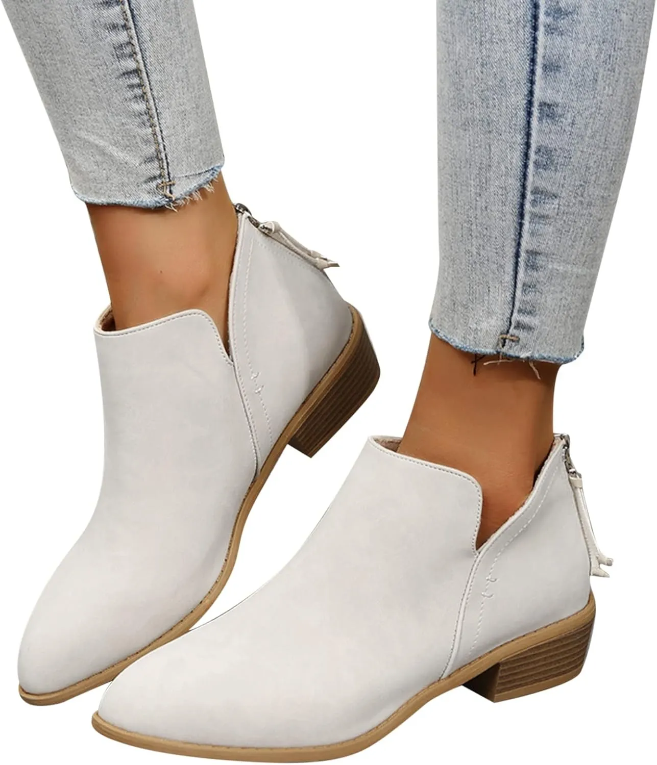 Gibobby Ankle Boots for Women Low Heel Retro V-Cut Short Warm Boots Closed Toe Low Heel Combat Western Shoes