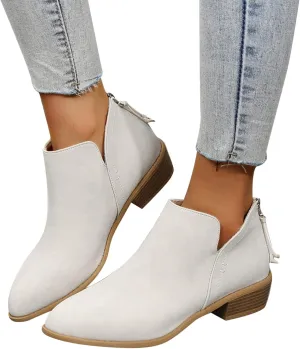 Gibobby Ankle Boots for Women Low Heel Retro V-Cut Short Warm Boots Closed Toe Low Heel Combat Western Shoes