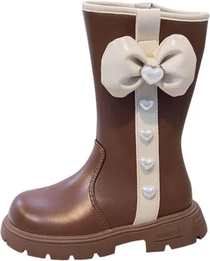 Girls Knee High Wateroof Winter Boots Pearl Butterfly Warm Lined Non Slip Riding Boot with Side Kids Snow Boots Kids