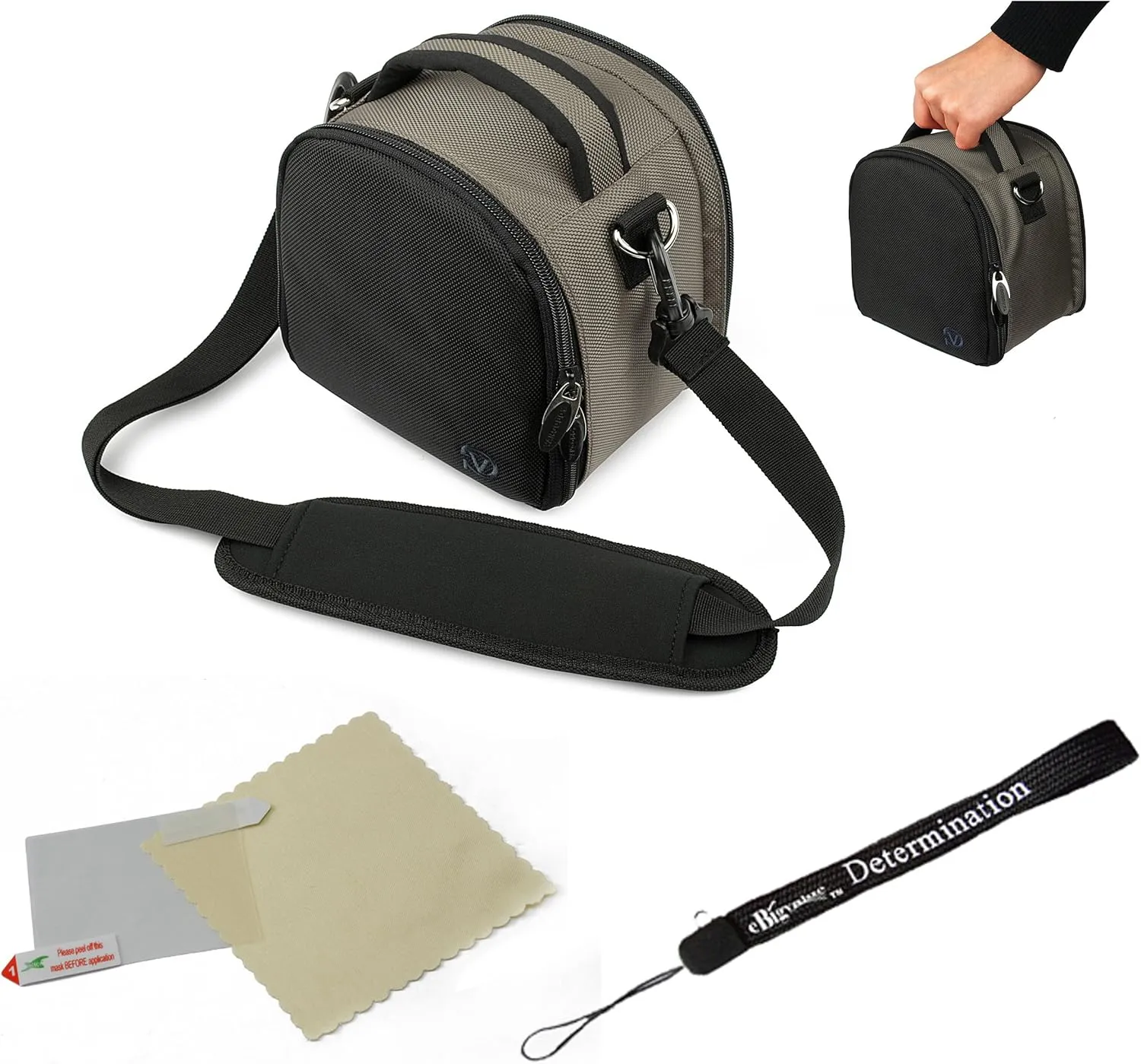 Grey Slim Holster Camera Bag Carrying Case For Compact sizes fitted for HP Ricoh CX4 CX5 G700 G700E GR Digital IV GXR Powershot Point and Shoot Digital Camera and Hand Strap and Screen Protector