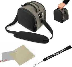Grey Slim Holster Camera Bag Carrying Case For Compact sizes fitted for HP Ricoh CX4 CX5 G700 G700E GR Digital IV GXR Powershot Point and Shoot Digital Camera and Hand Strap and Screen Protector