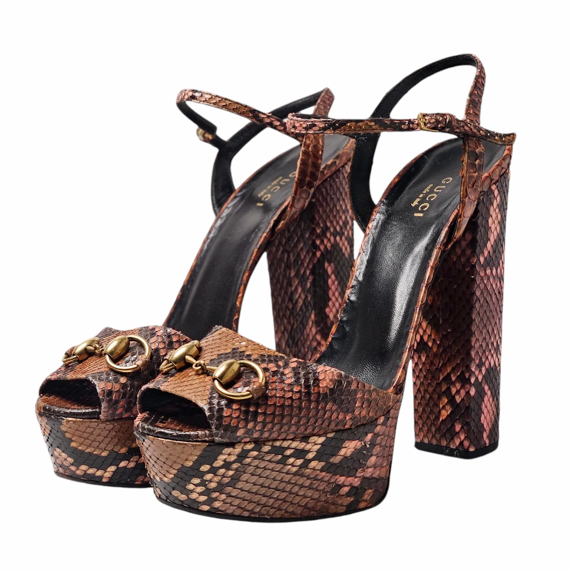 GUCCI HORSEBIT SNAKESKIN PLATFORM SANDAS EU 40/ UK 7