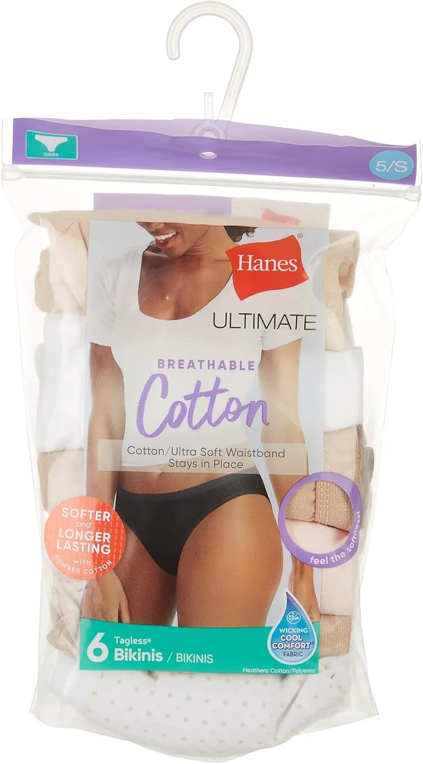 Hanes Women's Breathable Cotton Bikini Panty Pack Of 6