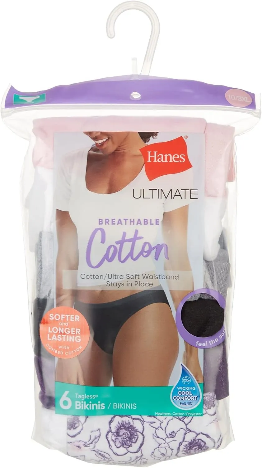 Hanes Women's Breathable Cotton Bikini Panty Pack Of 6