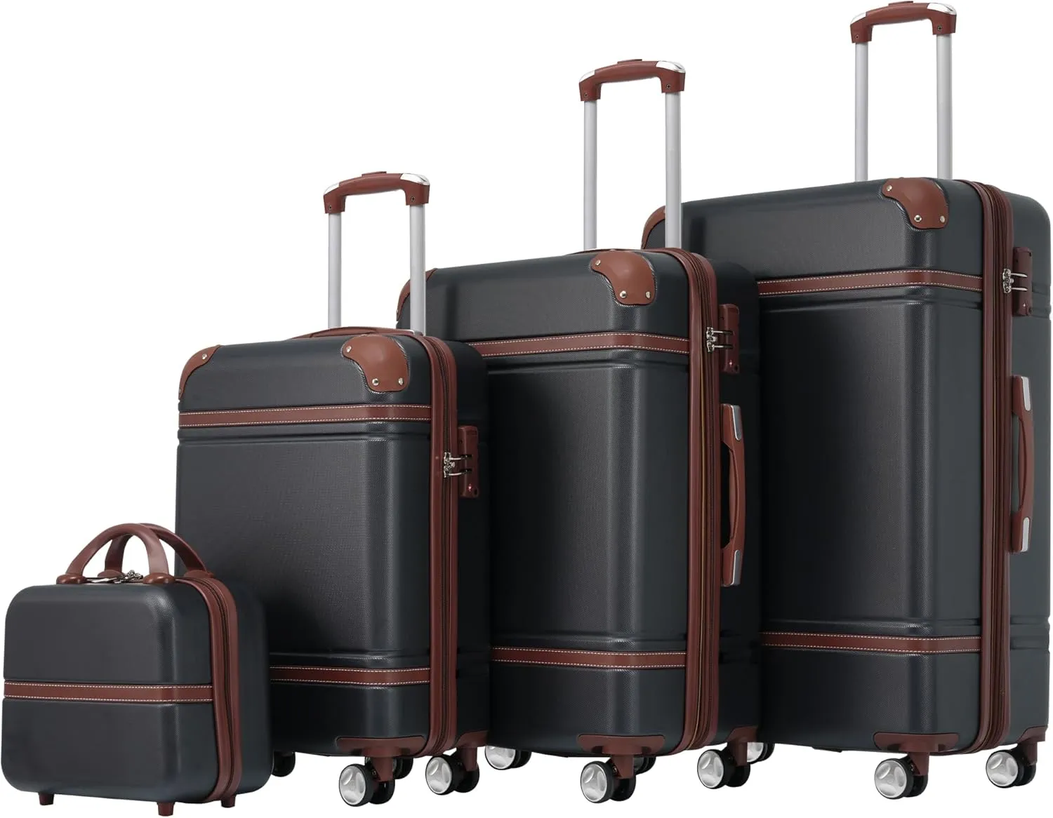 Hardshell Luggage Set 4 Pieces with Spinner Suitcases and Cosmetic Case, Lightweight ABS, Black