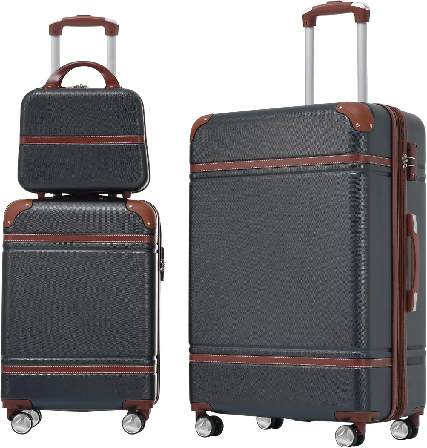 Hardshell Luggage Sets 3 Pieces 20" 28" Luggages and Cosmetic Case Spinner Suitcase with TSA Lock Lightweight (Black)