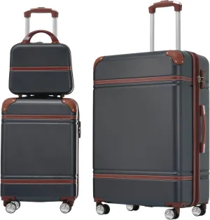 Hardshell Luggage Sets 3 Pieces 20" 28" Luggages and Cosmetic Case Spinner Suitcase with TSA Lock Lightweight (Black)