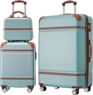 Hardshell Luggage Sets 3 Pieces 20" 28" Luggages and Cosmetic Case Spinner Suitcase with TSA Lock Lightweight (Green)