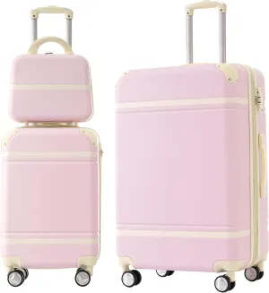 Hardshell Luggage Sets 3 Pieces 20" 28" Luggages and Cosmetic Case Spinner Suitcase with TSA Lock Lightweight (Light Pink)