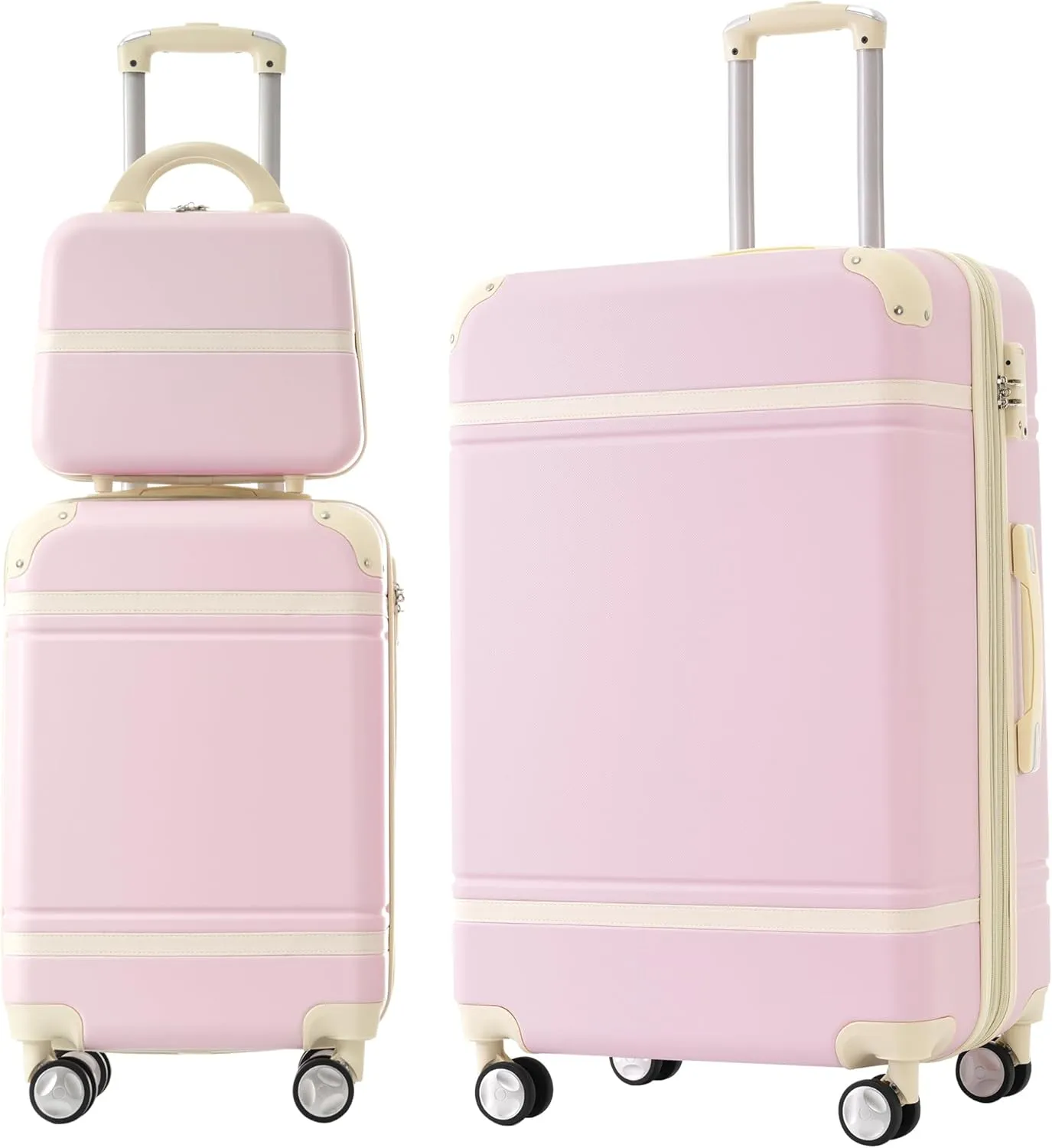 Hardshell Luggage Sets 3 Pieces 20" 28" Luggages and Cosmetic Case Spinner Suitcase with TSA Lock Lightweight (Light Pink)