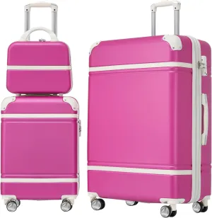 Hardshell Luggage Sets 3 Pieces 20" 28" Luggages and Cosmetic Case Spinner Suitcase with TSA Lock Lightweight (Pink)