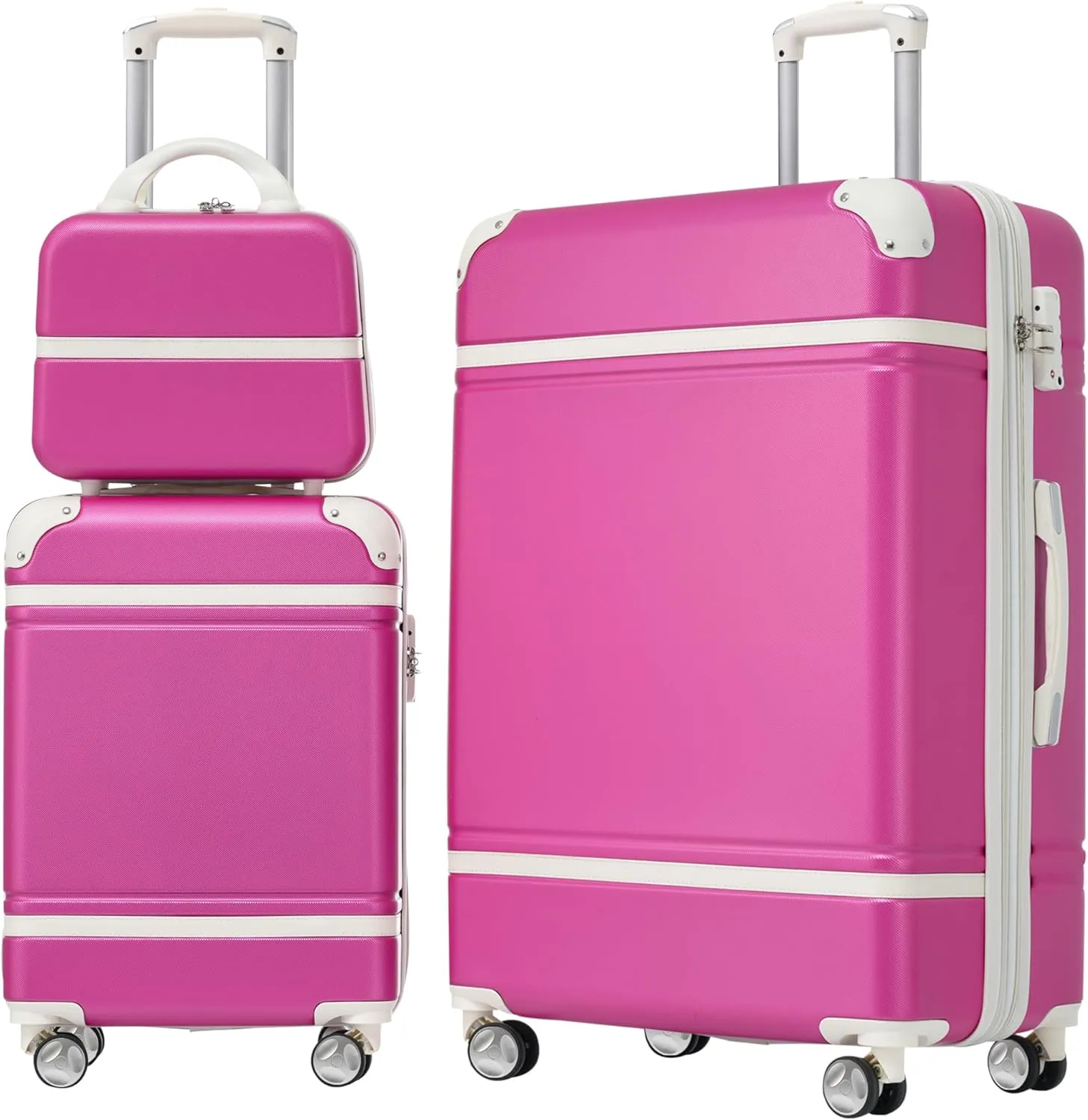 Hardshell Luggage Sets 3 Pieces 20" 28" Luggages and Cosmetic Case Spinner Suitcase with TSA Lock Lightweight (Pink)