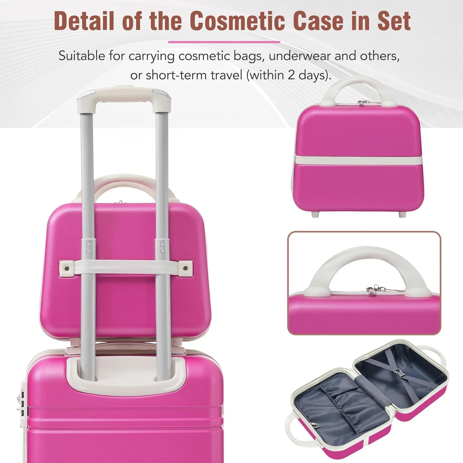 Hardshell Luggage Sets 3 Pieces 20" 28" Luggages and Cosmetic Case Spinner Suitcase with TSA Lock Lightweight (Pink)
