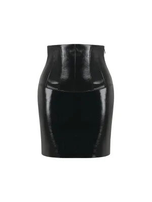 High-Waisted Faux Patent Leather Mini Skirt
