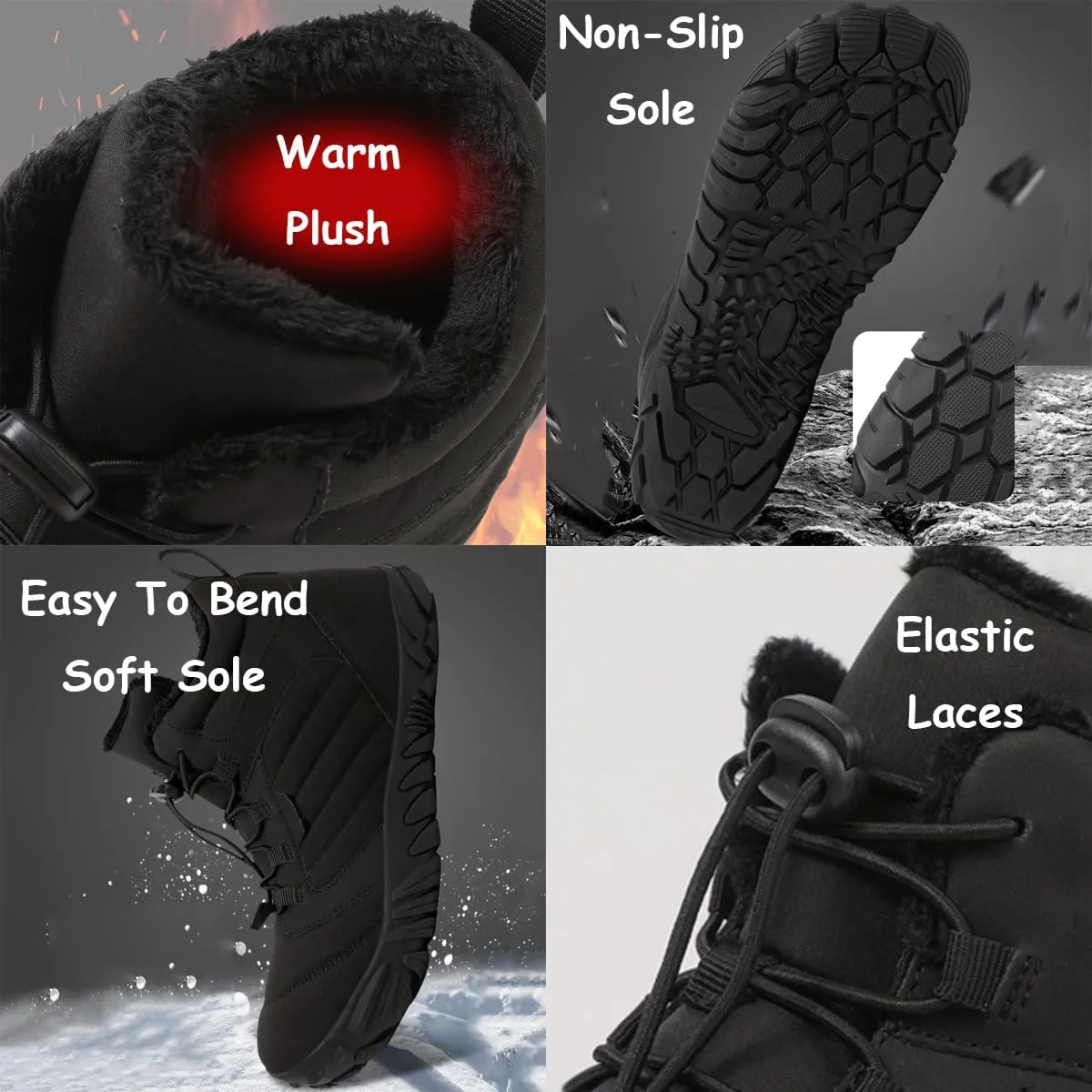Hike Winter Footwear Barefoot Shoes Womens, Waterproof Winter Barefoot Hiking Boots Men, Anti-slip Warm Barefoot Shoes