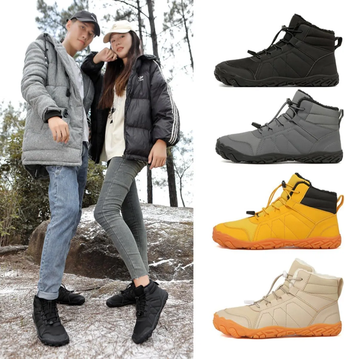 Hike Winter Footwear Barefoot Womens Boots, Hiking Winter Barefoot Shoes Men, Waterproof Wide Toe Box Barefoot Winter
