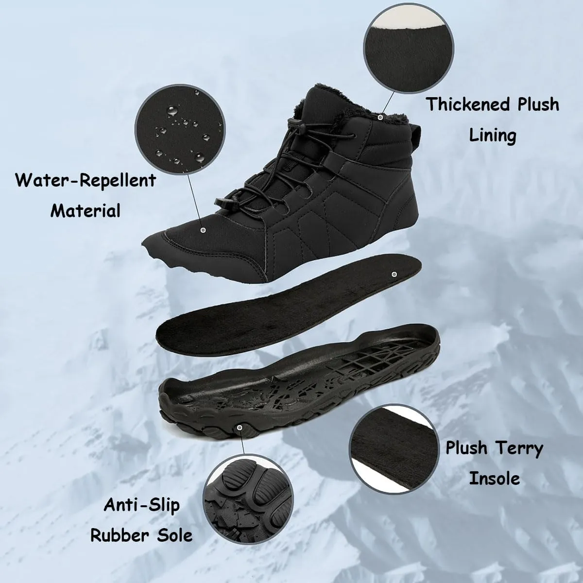 Hike Winter Footwear Barefoot Womens Boots, Hiking Winter Barefoot Shoes Men, Waterproof Wide Toe Box Barefoot Winter