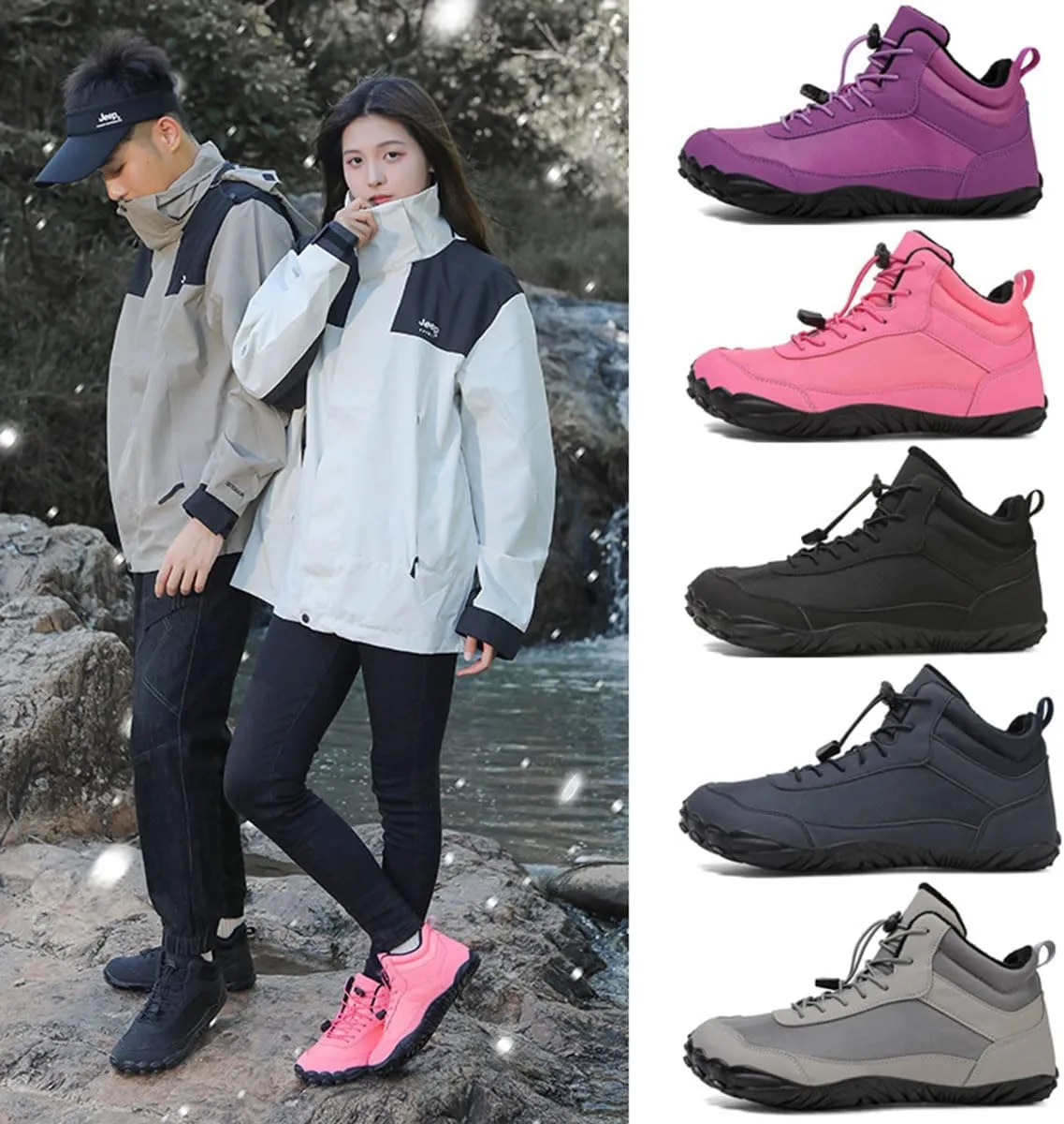 Hike Winter Footwear Barefoot Womens, Waterproof Winter Hiking Barefoot Shoes Men, Anti-slip Plush Warm Walking Barefoot Boots