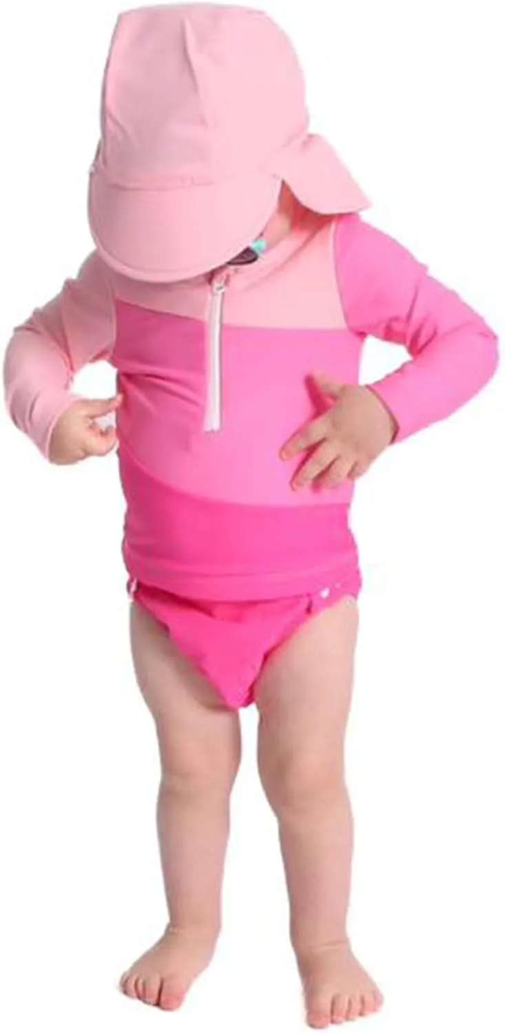 HINTINA Newborn Baby Girl Long Sleeve 2-Pieces Swimsuit Bathing Suit with Hat