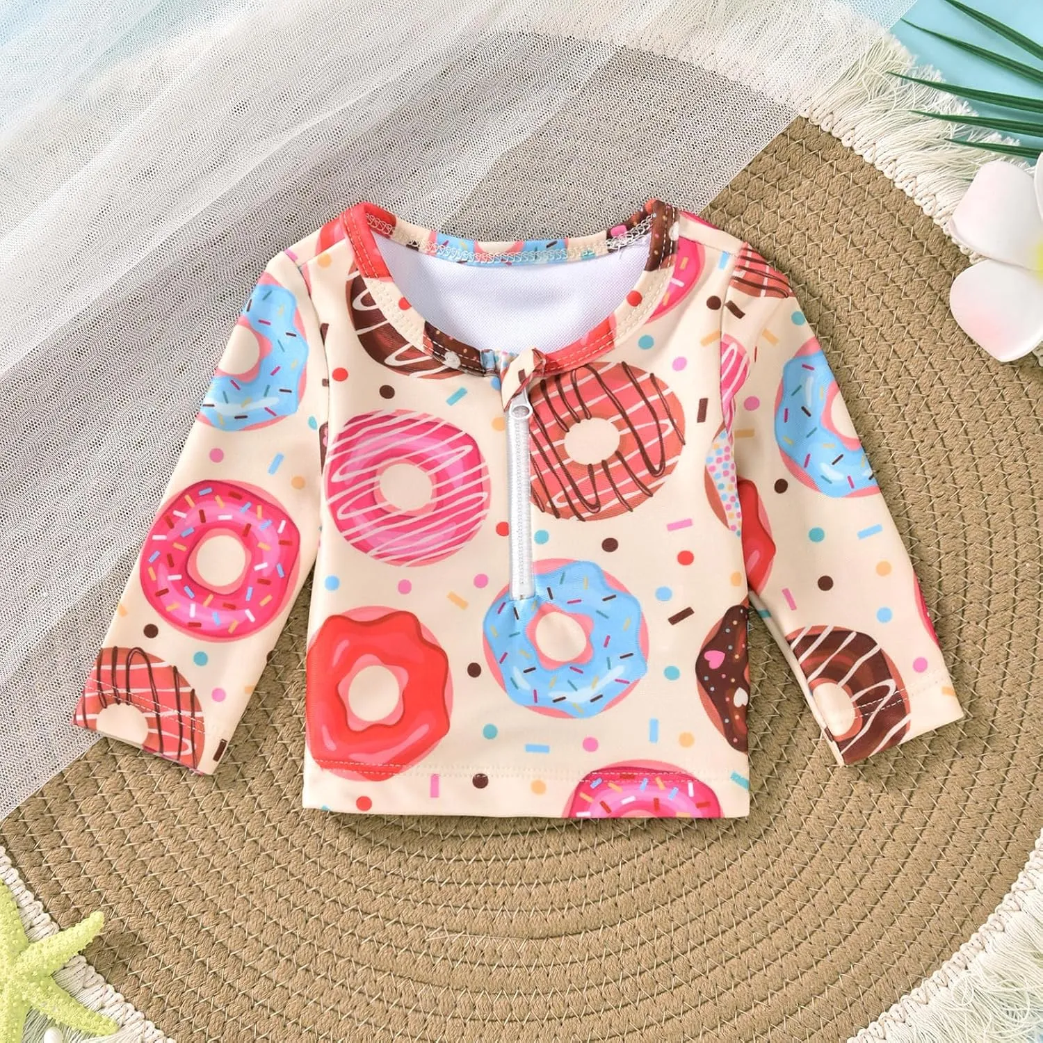 HINTINA Newborn Baby Girl Long Sleeve 2-Pieces Swimsuit Bathing Suit with Hat