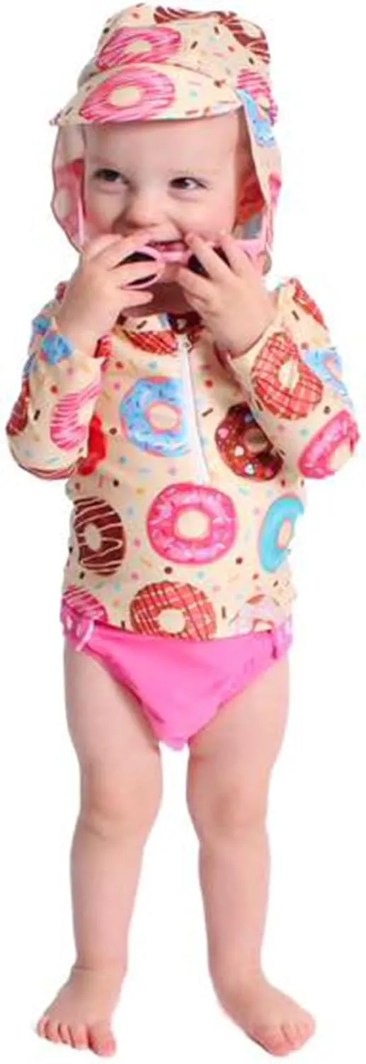 HINTINA Newborn Baby Girl Long Sleeve 2-Pieces Swimsuit Bathing Suit with Hat