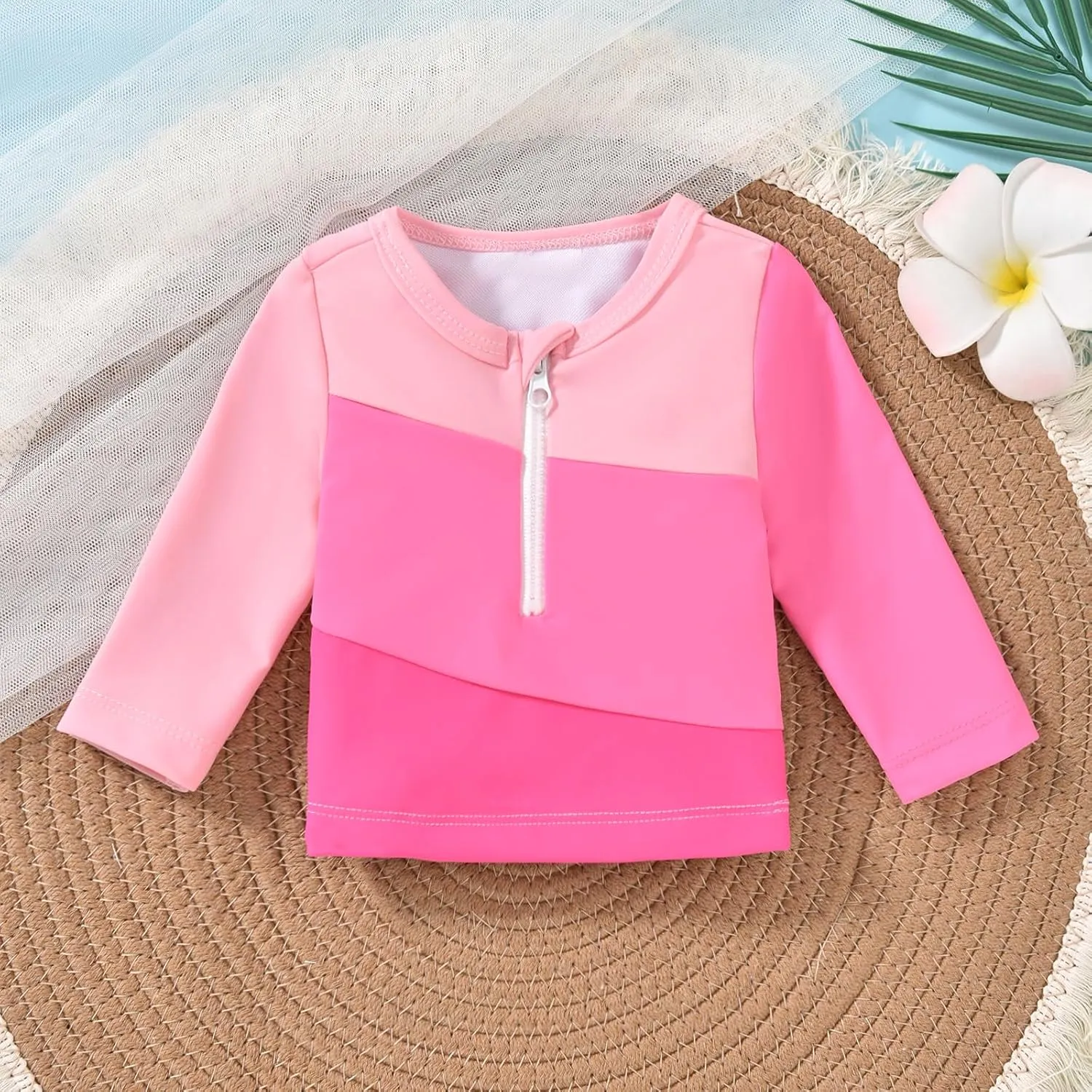 HINTINA Newborn Baby Girl Long Sleeve 2-Pieces Swimsuit Bathing Suit with Hat