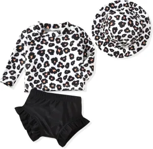 HINTINA Newborn Baby Girl Long Sleeve Swimsuit Bathing Suit with Hat
