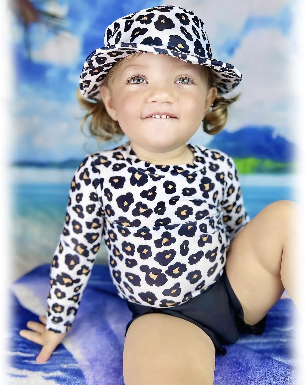 HINTINA Newborn Baby Girl Long Sleeve Swimsuit Bathing Suit with Hat