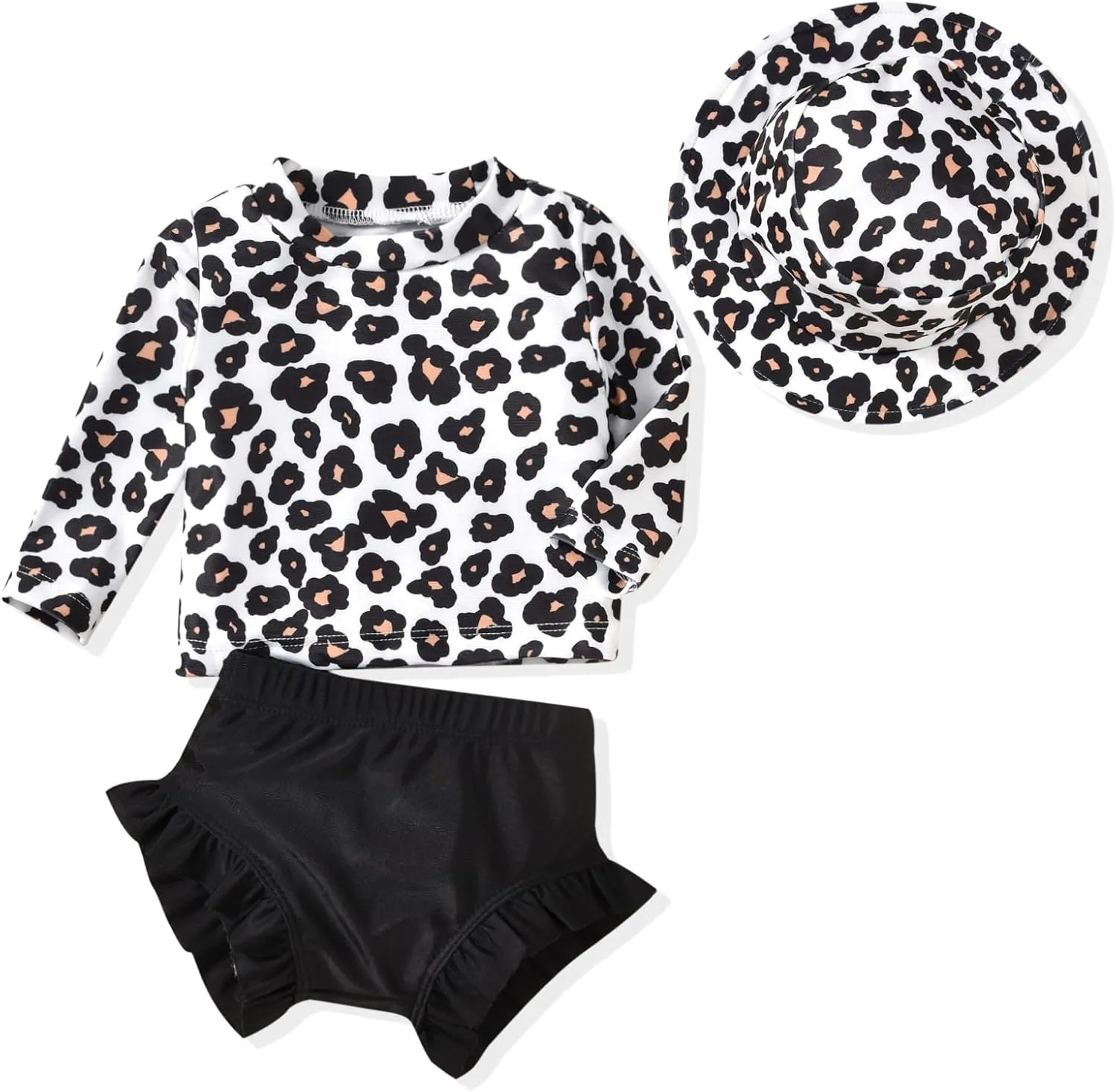 HINTINA Newborn Baby Girl Long Sleeve Swimsuit Bathing Suit with Hat