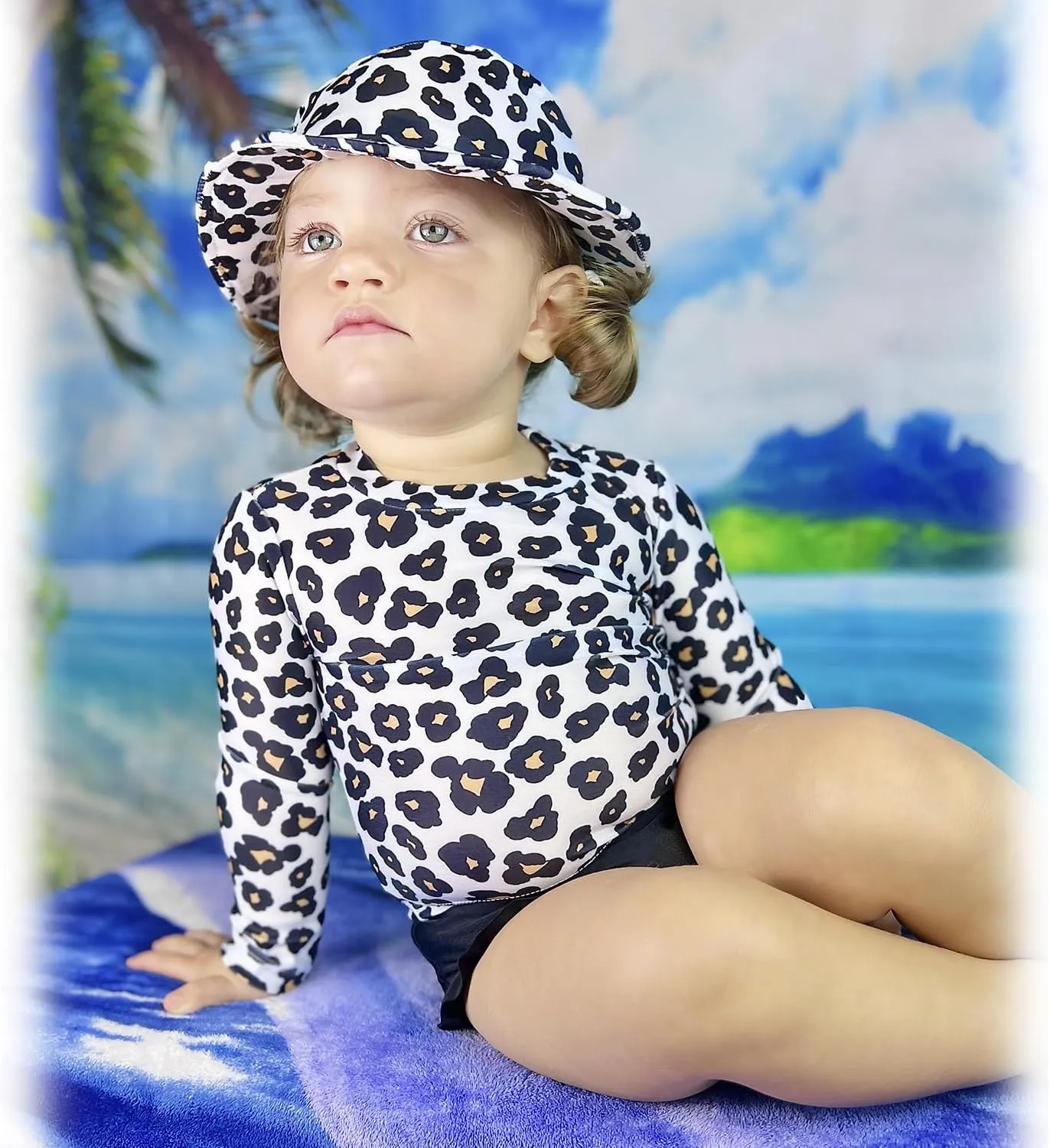 HINTINA Newborn Baby Girl Long Sleeve Swimsuit Bathing Suit with Hat