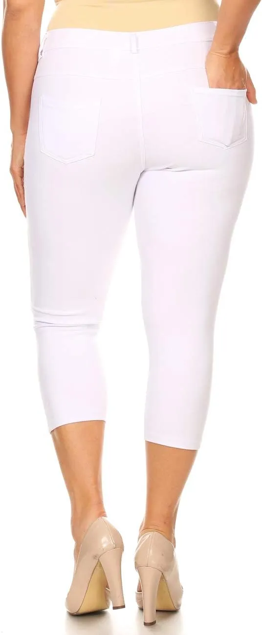 ICONOFLASH Women's Cotton 5 Pocket Bermuda Shorts No Muffin Top Pull On Knee Length Jeggings Stretchy Jean Leggings