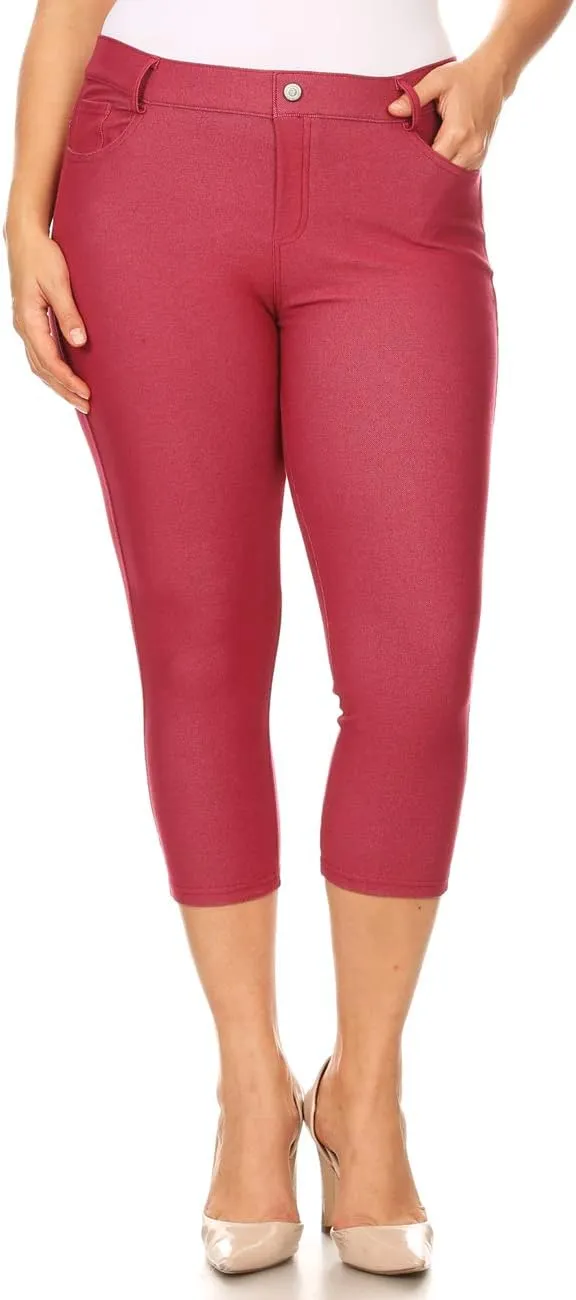 ICONOFLASH Women's Cotton 5 Pocket Bermuda Shorts No Muffin Top Pull On Knee Length Jeggings Stretchy Jean Leggings
