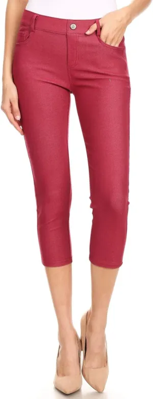 ICONOFLASH Women's Cotton 5 Pocket Bermuda Shorts No Muffin Top Pull On Knee Length Jeggings Stretchy Jean Leggings