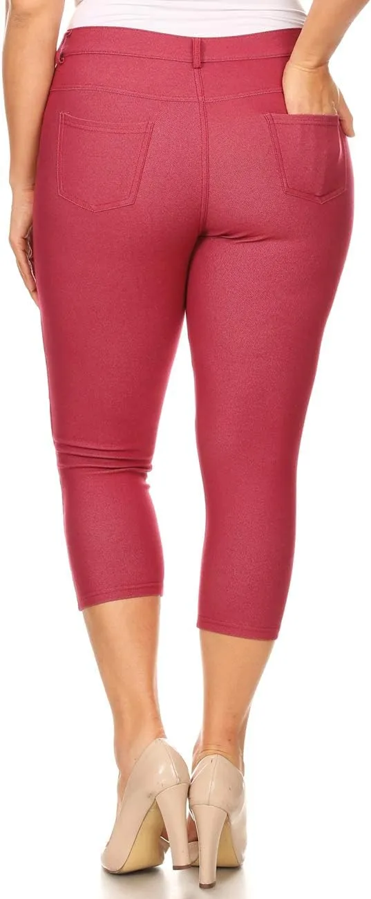 ICONOFLASH Women's Cotton 5 Pocket Bermuda Shorts No Muffin Top Pull On Knee Length Jeggings Stretchy Jean Leggings
