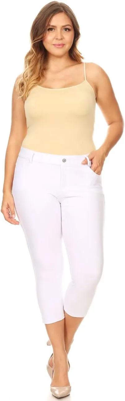 ICONOFLASH Women's Cotton 5 Pocket Bermuda Shorts No Muffin Top Pull On Knee Length Jeggings Stretchy Jean Leggings