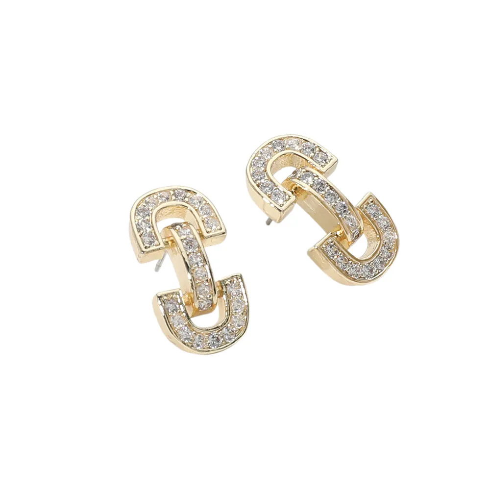 iLLASPARKZ 14K Gold Plated CZ Stone Paved Horsebit Earrings