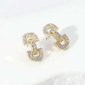 iLLASPARKZ 14K Gold Plated CZ Stone Paved Horsebit Earrings