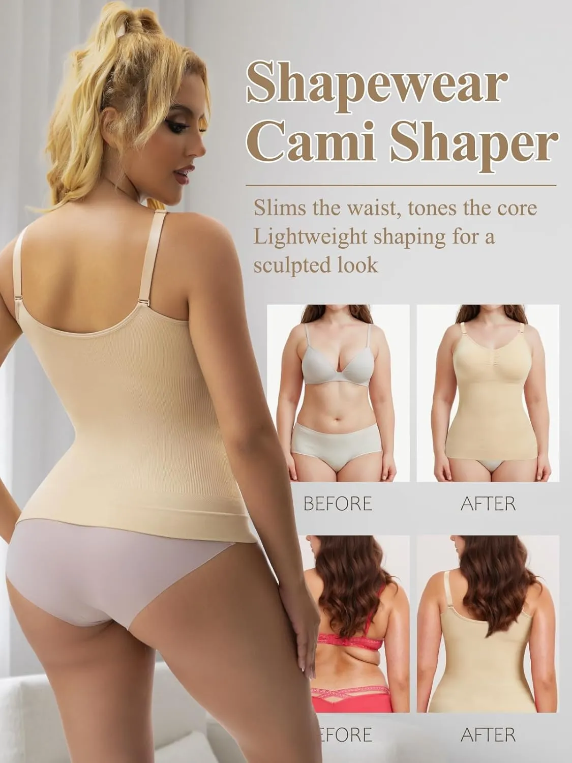 JOYSHAPER Women's Shapewear Tops Padded Bra Shapewear Tank Cami Shaper Seamless Compression Tank Tops Tummy Control Camisole