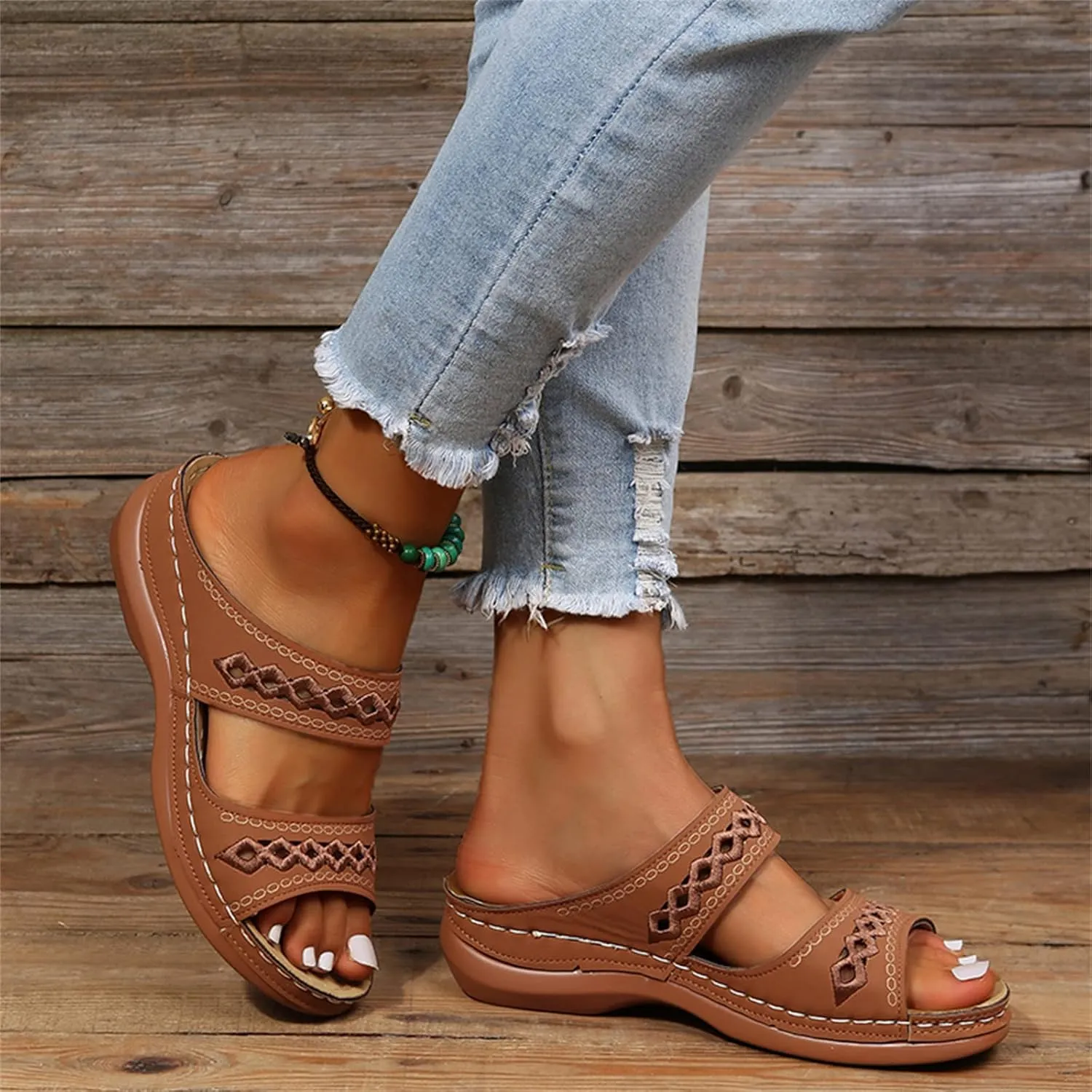 Ladmiple Orthopedic Sandals For Women Dressy Summer Arch Support Flip Flops Comfortable Walking Orthotic Slides Beach Shoes